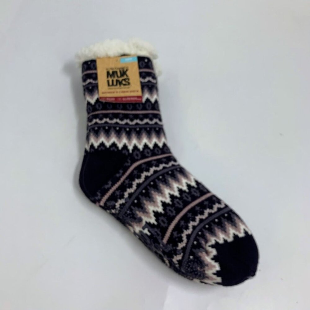 Muk Luks Women's Fair Isle Sherpa Lined Cabin‎ Sock Size OSFM NWT